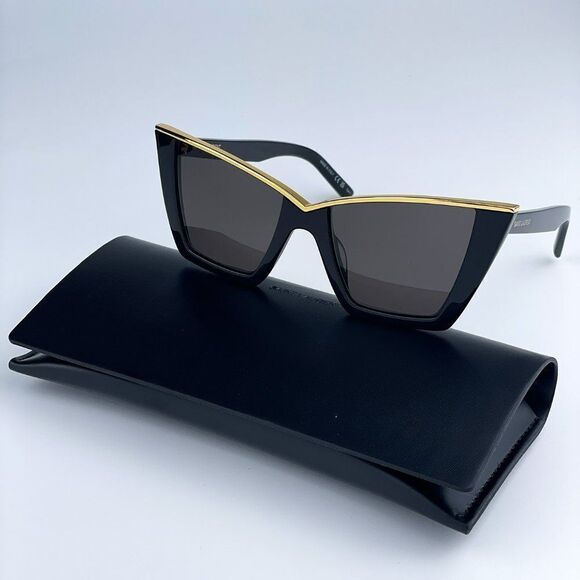 NEW Saint Laurent SL570 001 Black Gold Cat Eye Women Sunglasses - Picture 14 of 16